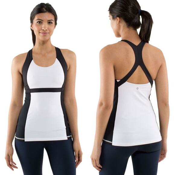 Lululemon Run Fast Track Athletic Workout Tank White / Black Colorblocked Size 6 - Picture 1 of 7